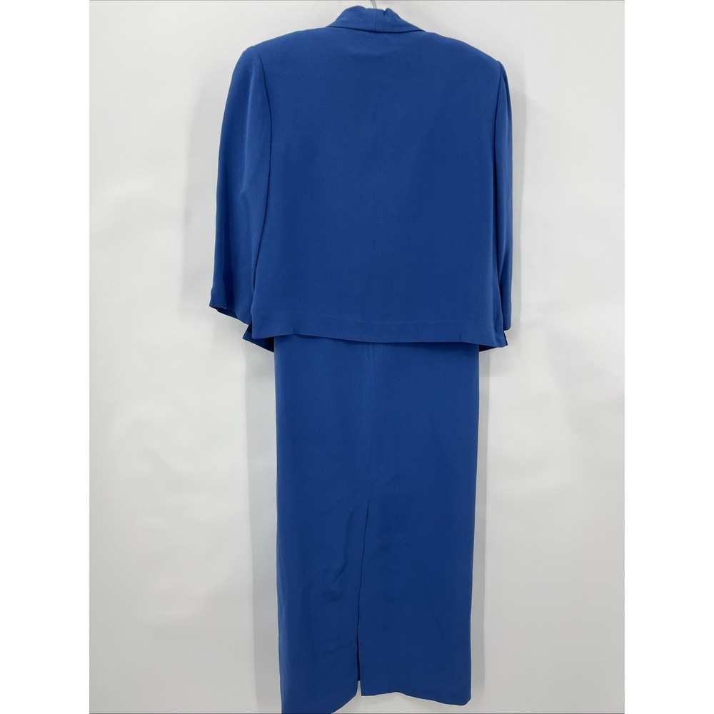 Vtg Y2K Talbots Petite Blue 100% Silk 2 Piece Dress Jacket Set 2P Career Formal - Picture 3 of 16